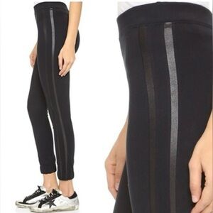 Spanx Track Leggings Jogger Faux Leather Stripes Black M